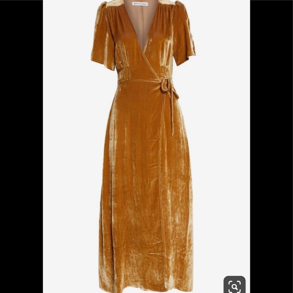 Reformation mustard yellow velvet dress